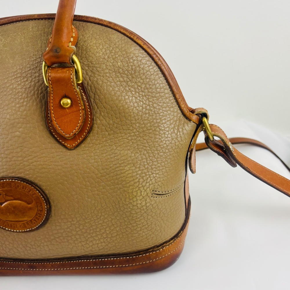 Vtg. Dooney & Bourke All Weather Leather Domed Satchel Taupe British Tan Bag - Picture 6 of 15